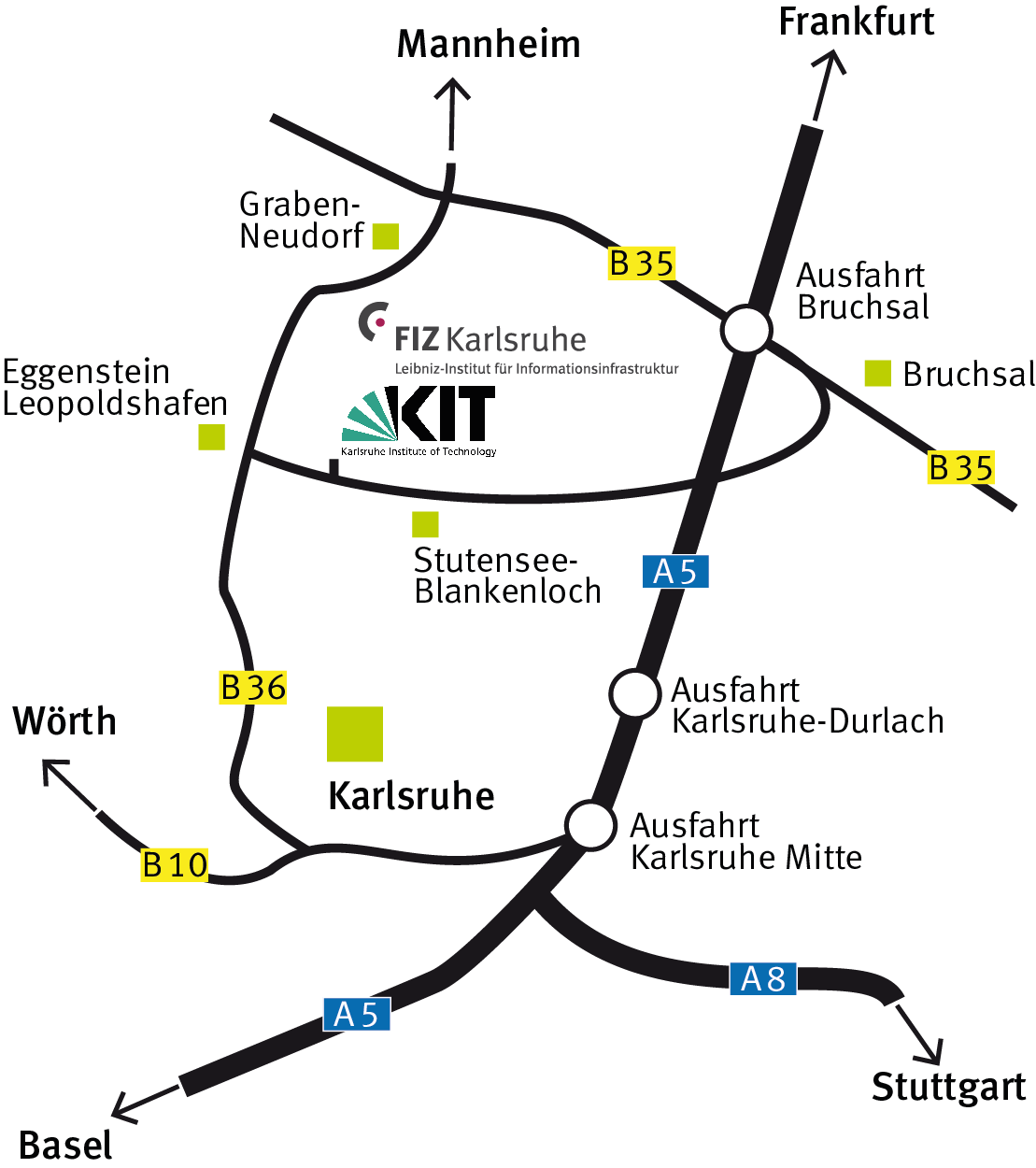 KIT Campus Nord liegt bei Eggenstein-Leopoldshafen, etwa 12 km nördlich von Karlsruhe.